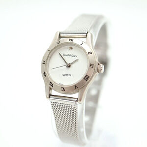 Shannons Womens Silver Tone Watch 25mm White Dial Metal Mesh Strap w New Battery